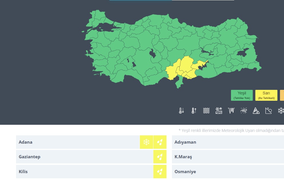Meteorolojiden Adana İçin Sarı Alarm